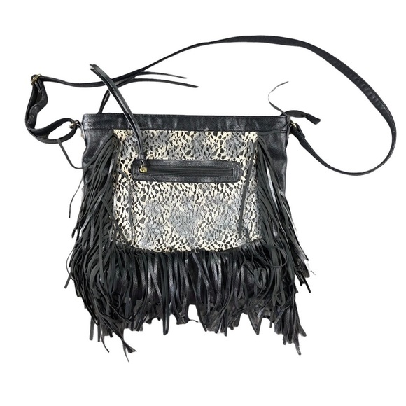 Madden Girl Handbags - Madden Girl Womens Black Silver Fringe Crochet Hippie Boho Bohemian Cowgirlcore